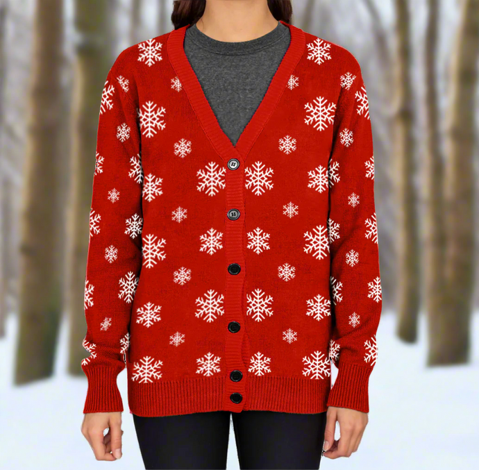 Love to Sing Red Snowflake Knitted Cardigan 