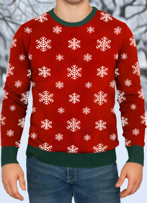 Love to Sing Christmas Snowflake Knitted Sweater with Green Trim