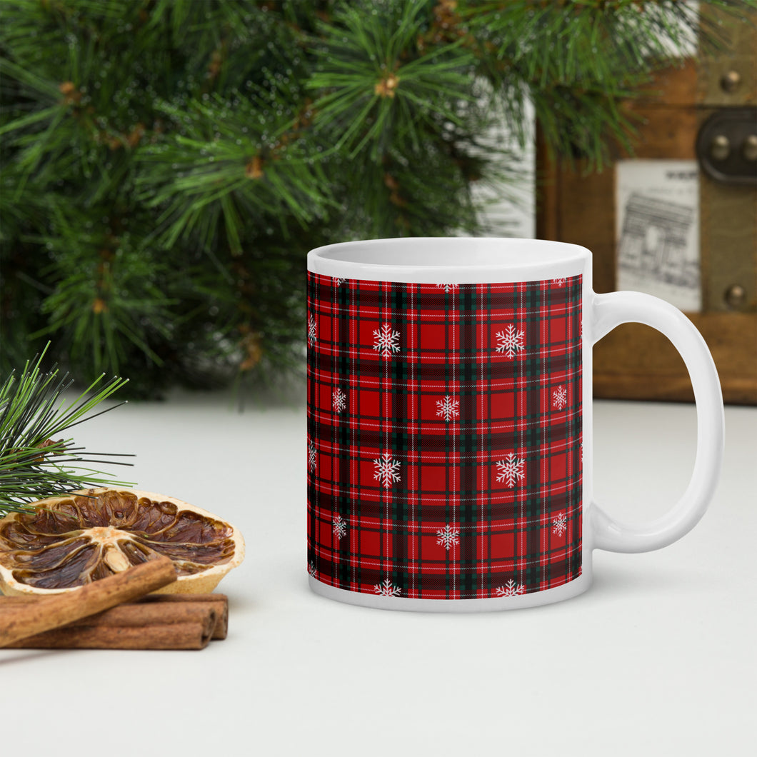 Christmas Tartan White Glossy Mug